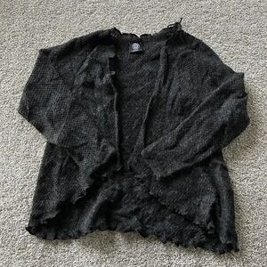 Icewear Iceland Sweater Womens Small Black Open Knit Ruffle Long Sleeve Cardigan